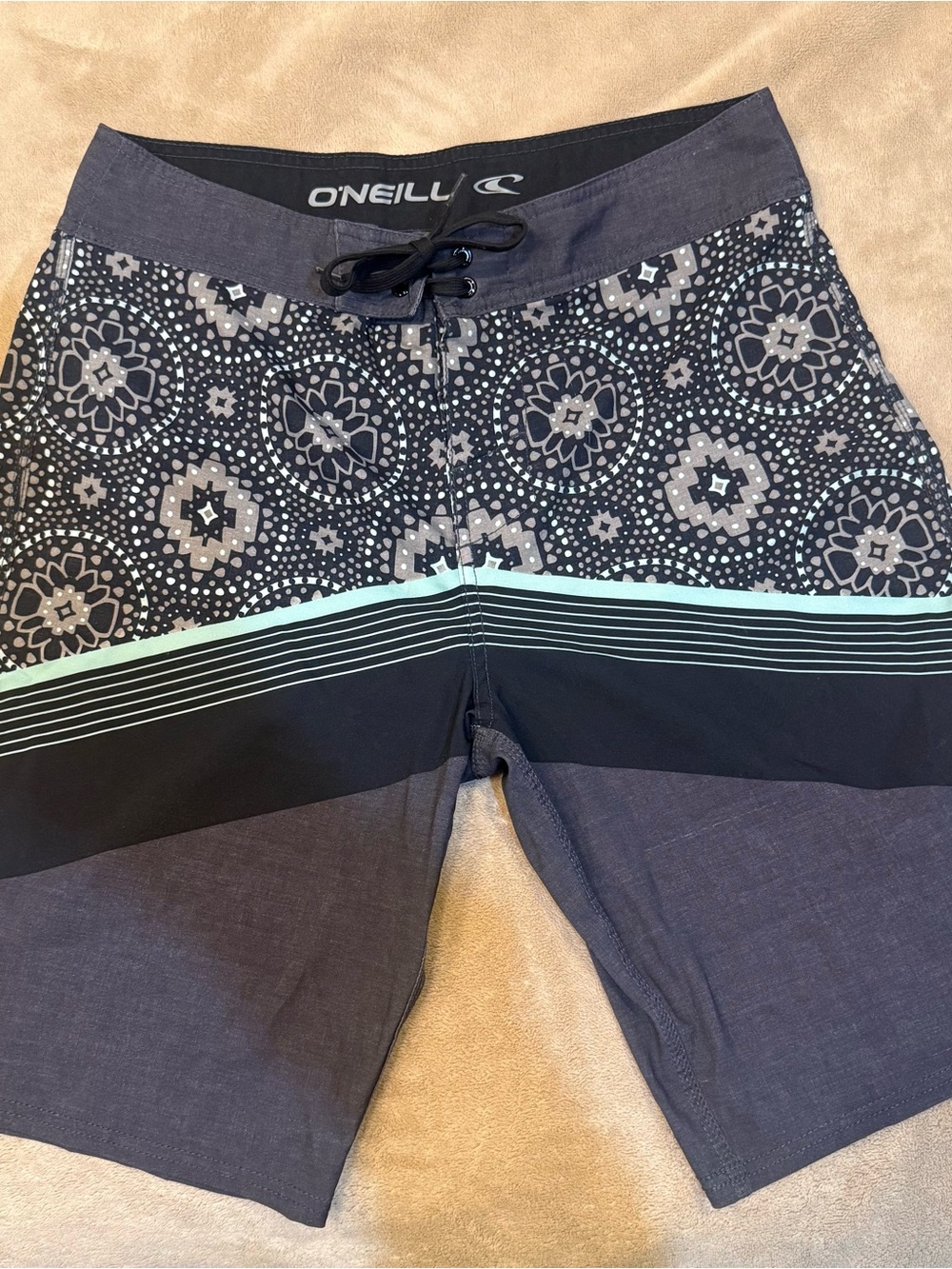O'Neill Navy, Black and Mint Striped Men's Board Shorts